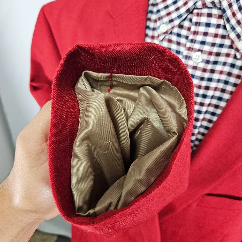 Stafford Essentials Men's Sport Coat Blazer Solid Red Wool Polyester Size 52L